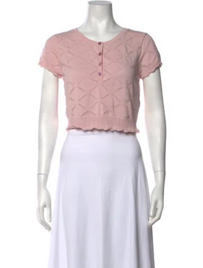Pre-owned Loveshackfancy Patterned Crew Neck Crop Top In Pink