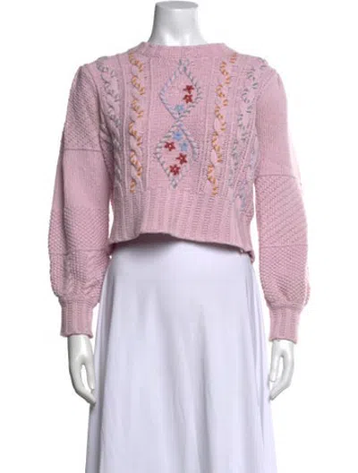 Pre-owned Loveshackfancy Patterned Crew Neck Sweater In Pink