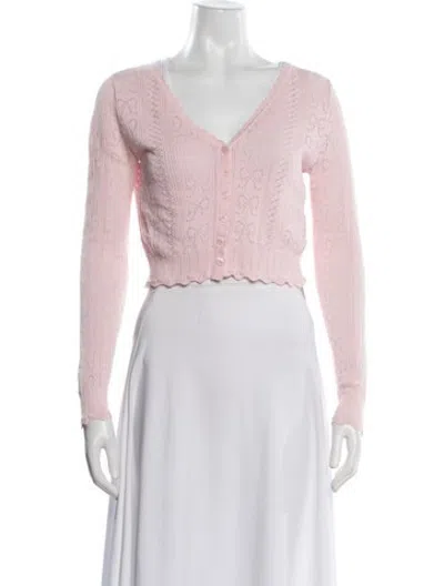 Pre-owned Loveshackfancy Patterned V-neck Sweater In Pink