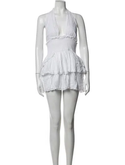Pre-owned Loveshackfancy Printed Mini Dress In White