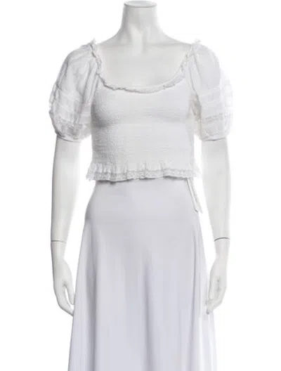 Pre-owned Loveshackfancy Scoop Neck Short Sleeve Crop Top In White