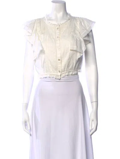 Pre-owned Loveshackfancy Short Sleeve Blouse In Neutrals
