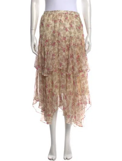 Pre-owned Loveshackfancy Silk Midi Length Skirt In Metallic/neutrals