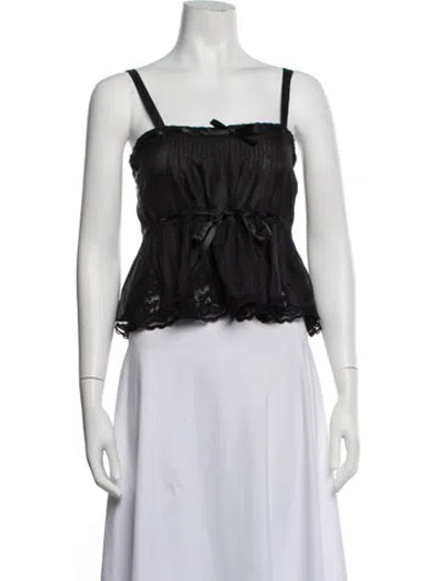 Pre-owned Loveshackfancy Silk Square Neckline Blouse In Black