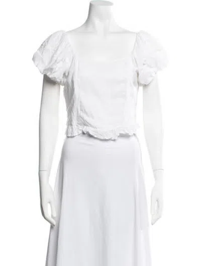 Pre-owned Loveshackfancy Square Neckline Short Sleeve Crop Top In White