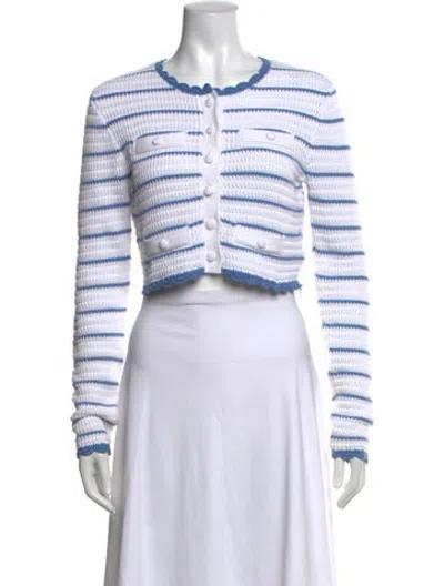 Pre-owned Loveshackfancy Striped Open Front Sweater In White