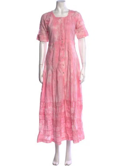 Pre-owned Loveshackfancy Tie-dye Print Long Dress In Pink