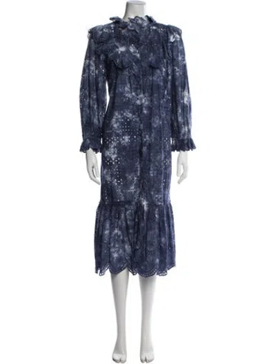 Pre-owned Loveshackfancy Tie-dye Print Midi Length Dress In Blue