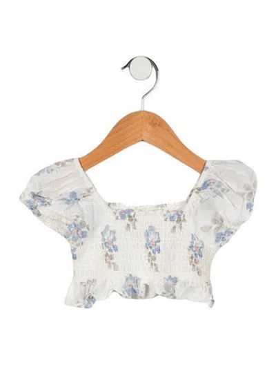 Pre-owned Loveshackfancy Babies' Toddler Girls Sleeveless Floral Print Top In White