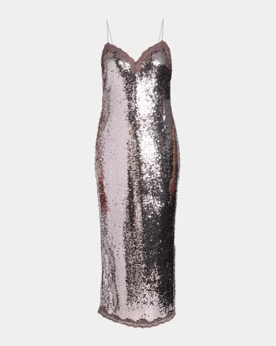Loveshackfancy Verelith Sequined Midi Dress In Silver