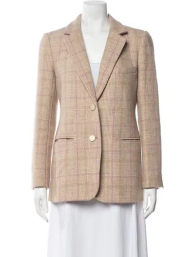 Pre-owned Loveshackfancy Virgin Wool Plaid Print Blazer In Neutrals