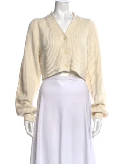 Pre-owned Loveshackfancy Wool V-neck Sweater In Neutrals/white