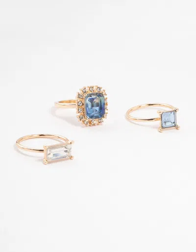 Lovisa Rose Gold Framed Blue & Silver Diamante Rings 3-pack