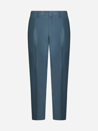 Low Brand Ford Wool Trousers In Teal Blue