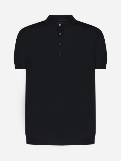Low Brand Silk And Linen Polo Jumper In Black