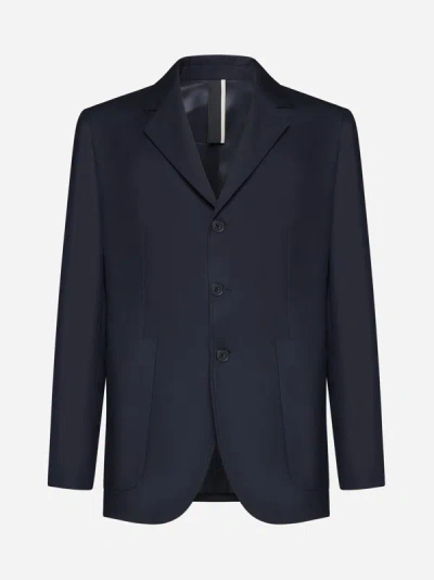 Low Brand Wool-blend Single-breasted Blazer In Dark Navy