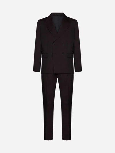 Low Brand Wool Double-breasted Suit In Dark Brown