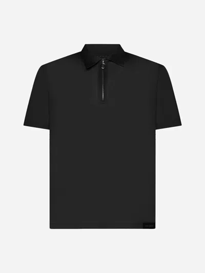 Low Brand Zip-up Cotton Polo Shirt In Jet Black