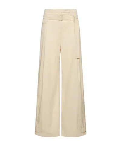 Low Classic Double Belt Cotton Blend Pants In Neutral