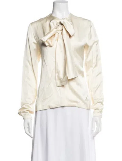 Pre-owned Low Classic Tie Neck Long Sleeve Blouse W/ Tags In Neutrals