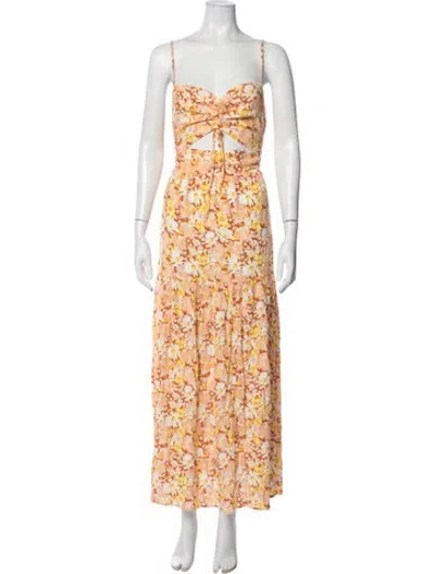 Pre-owned L*space Floral Print Long Dress In Orange