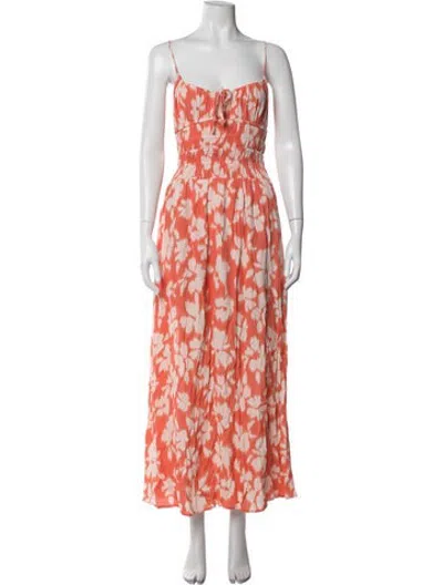 Pre-owned L*space Floral Print Long Dress W/ Tags In Orange
