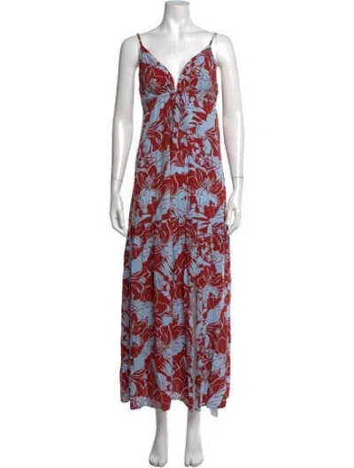 Pre-owned L*space Floral Print Long Dress W/ Tags In Red