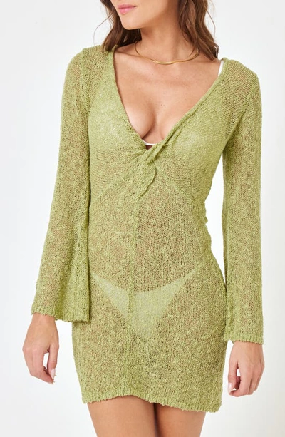 L*space Palisades Long Sleeve Sheer Cover-up Minidress In Light Olive