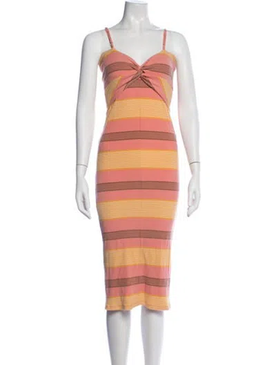 Pre-owned L*space Striped Midi Length Dress In Pink