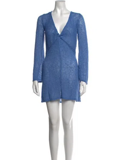 Pre-owned L*space V-neck Mini Dress In Blue