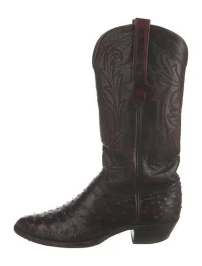 Pre-owned Lucchese Leather Animal Print Western Boots In Brown