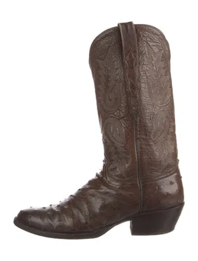 Pre-owned Lucchese Leather Animal Print Western Boots In Brown