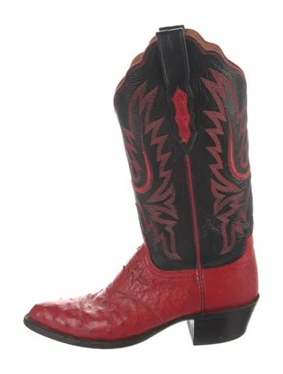 Pre-owned Lucchese Leather Animal Print Western Boots In Red