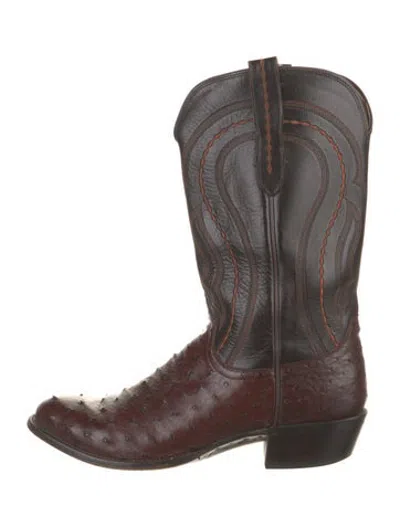 Pre-owned Lucchese Leather Colorblock Pattern Western Boots In Brown