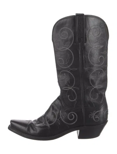 Pre-owned Lucchese Leather Embroidered Accent Western Boots In Black