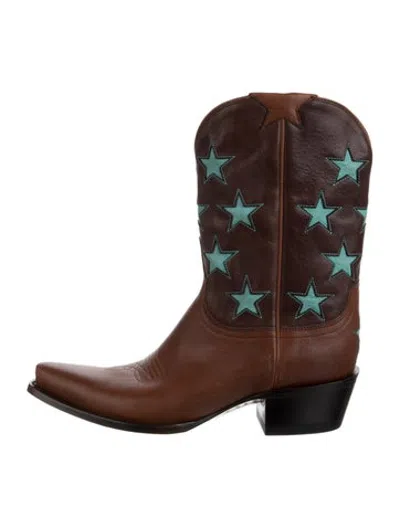 Pre-owned Lucchese Leather Graphic Print Western Boots In Brown