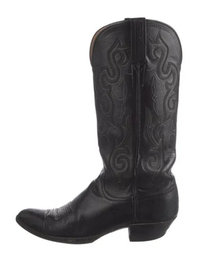 Pre-owned Lucchese Leather Patterned Western Boots In Black