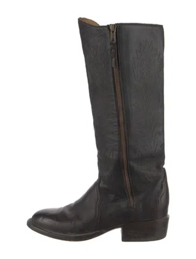 Pre-owned Lucchese Leather Patterned Western Boots In Black