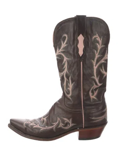 Pre-owned Lucchese Leather Patterned Western Boots In Brown