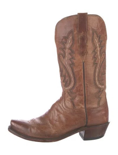 Pre-owned Lucchese Leather Patterned Western Boots In Brown