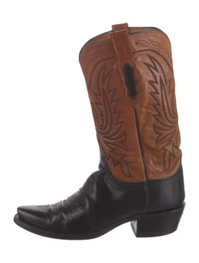 Pre-owned Lucchese Leather Patterned Western Boots In Brown
