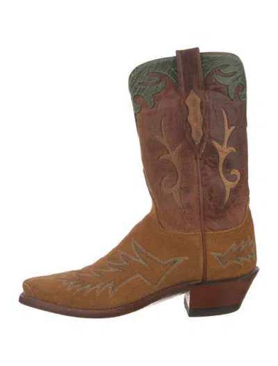 Pre-owned Lucchese Leather Printed Western Boots In Brown