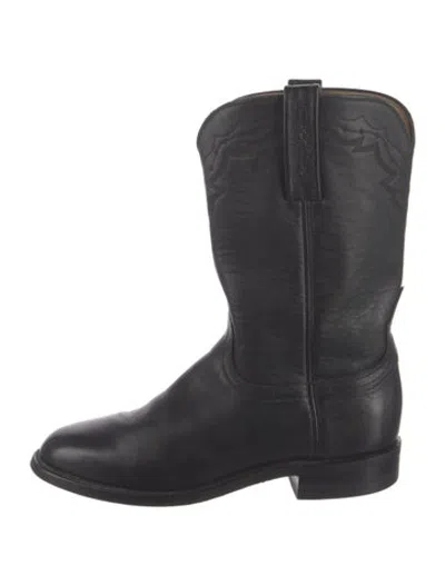Pre-owned Lucchese Leather Western Boots In Black