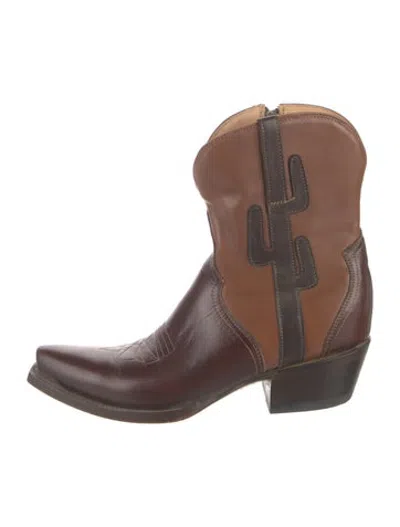 Pre-owned Lucchese Leather Western Boots In Brown