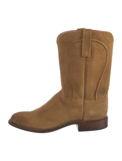 Pre-owned Lucchese Suede Western Boots In Neutrals