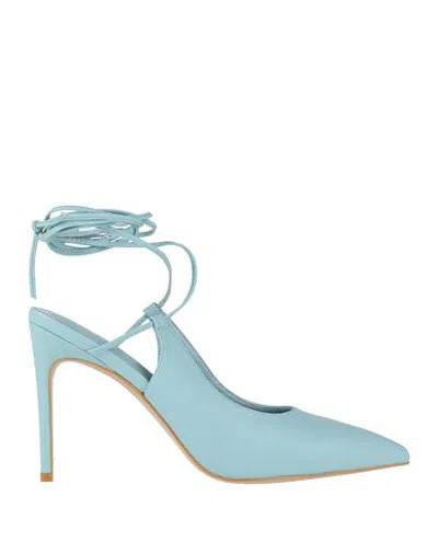 Luciano Barachini Woman Pumps Sky Blue Size 9 Leather In Animal Print