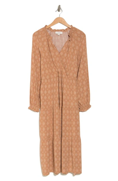 Lucky Brand Chalis Long Sleeve Maxi Dress In Brown