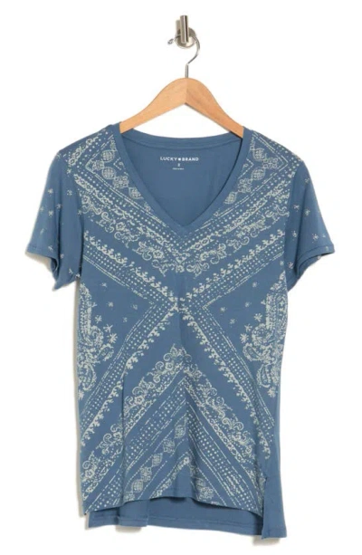 Lucky Brand Classic V-neck T-shirt In Blue Bandana