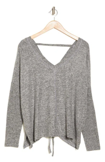 Lucky Brand Deep V-neck Ruched Cloud Jersey Top In Gray