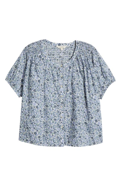 Lucky Brand Floral Print Cotton Peasant Top In Blue Multi